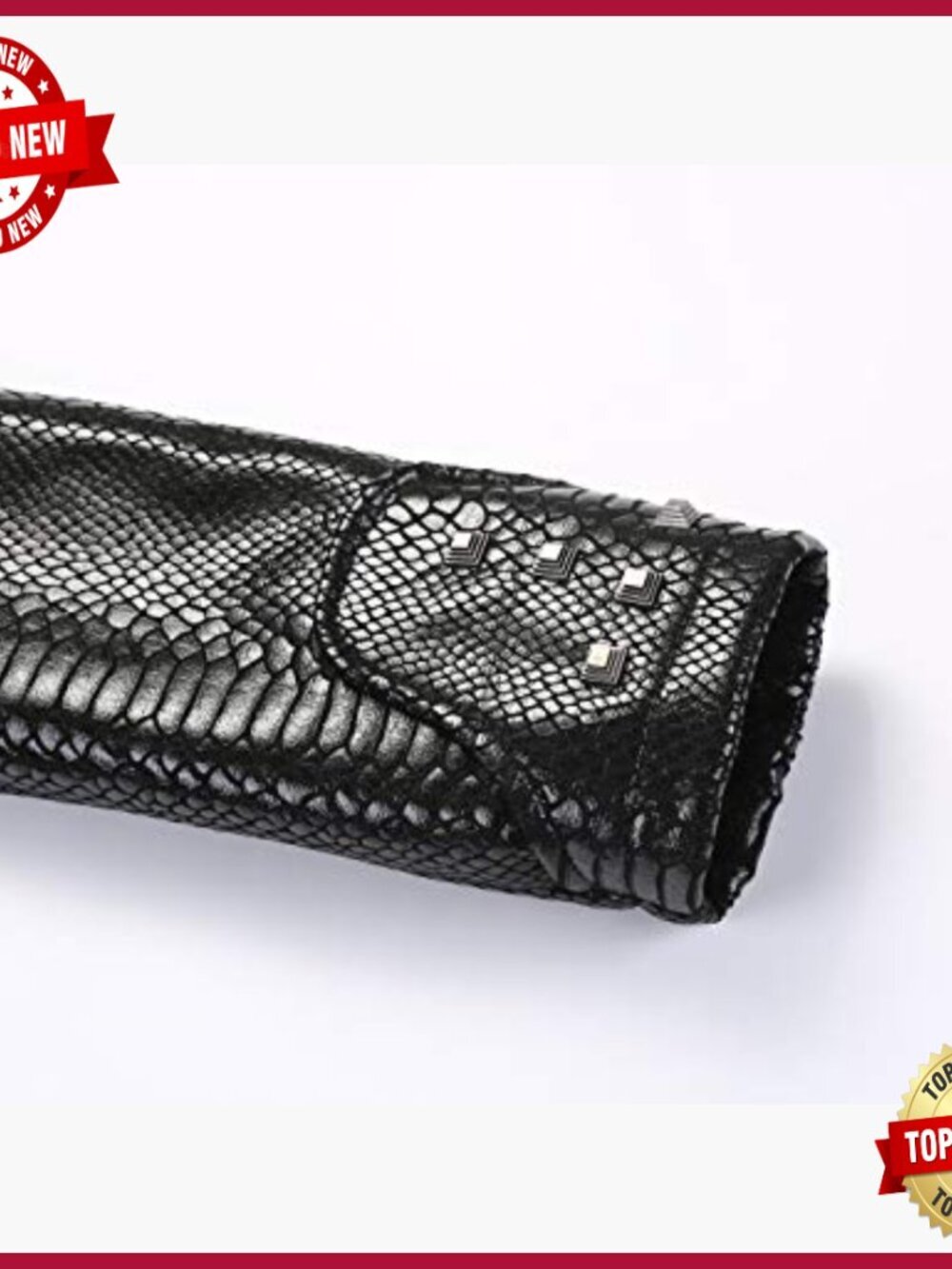 Slim Fit Faux Leather Moto Jacket with Snake Print Studded Details - Picture 5 of 6